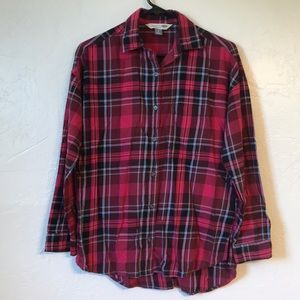 Lightweight pink with blue plaid flannel shirt